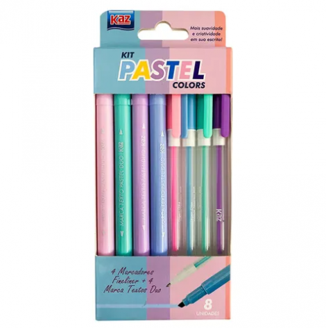 KIT MARCA TEXTO+CANETA ESFER. GEL 4 CORES TONS PASTEL KZ6016