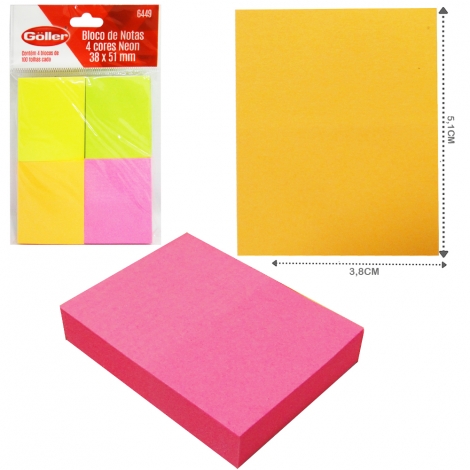 BLOCO DE ANOTACAO STICKER ADESIVO RETANGULAR COM 400 FOLHAS COLORS 5,1X3,8CM