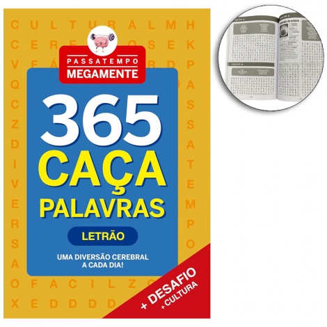 LIVRO PASSATEMPO MEGAMENTE 365 CACA PALAVRAS LETRAO 200 PAGINAS + 25 PAGINAS DE RESPOSTAS - AMARELO