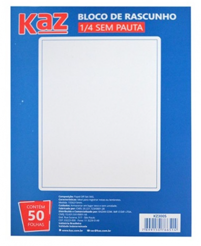 BLOCO DE RASCUNHO 1/4 COM PAUTA - KAZ