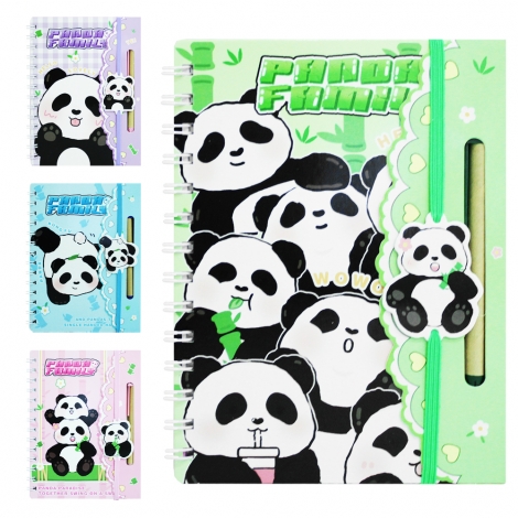 CADERNETA / BLOCO DE ANOTACAO ESPIRAL INTER PAPER PANDA FAMILY COM CANETA 60 FOLHAS 19,2X14,5CM