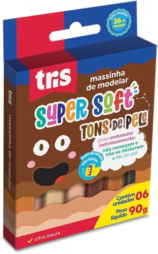 MASSA DE MODELAR 6 TONS DE PELE - TRIS SUPER SOFT