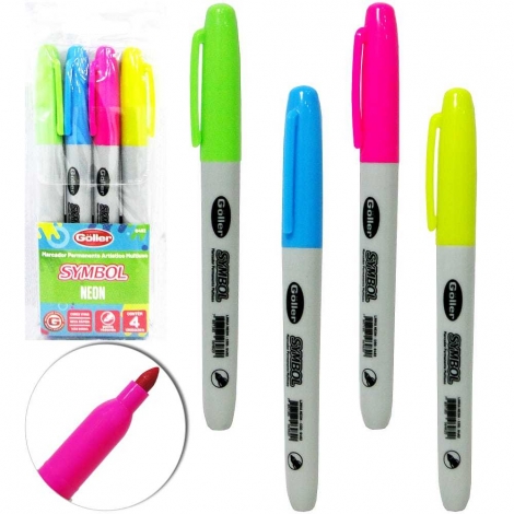 MARCADOR PERMANENTE ARTÍSTICO GOLLER - SYMBOL NEON - 4 CORES