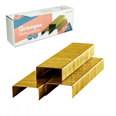 GRAMPO DOURADO PARA GRAMPEADOR GALVANIZADO NEWPAPER COM 5000 PECAS 26/6