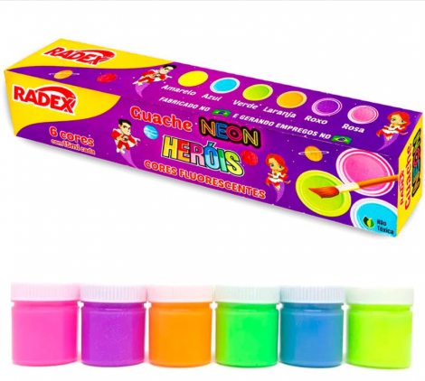 TINTA GUACHE NEON 6 CORES - HERÓIS RADEX