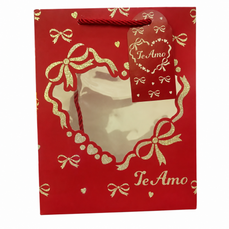 SACOLA DE PAPEL PARA PRESENTE LUXO LOVE GLITTER COM VISOR