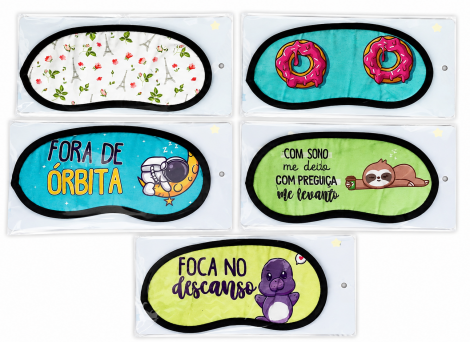 MASCARA DE POLIESTER PARA DORMIR ESTAMPAS SORTIDAS 19X8,5CM