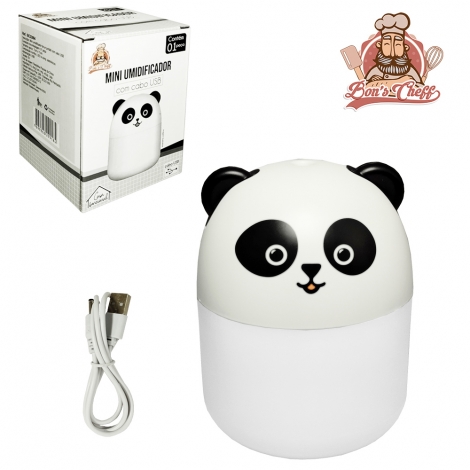 UMIDIFICADOR PARA AMBIENTES PANDA COM LUZ + CABO USB 180ML 11X7CM