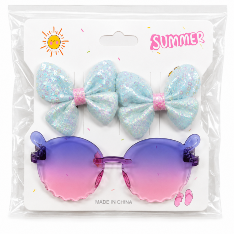 KIT BELEZA INFANTIL COM OCULOS CAPIVARA + 2 ACESSORIOS PARA CABELO PRESILHA LACO SUMMER