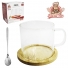 CANECA XICARA DE VIDRO BOROSSILICATO 250ML COM PIRES DE BAMBU + COLHER NA CAIXA BONS CHEFF