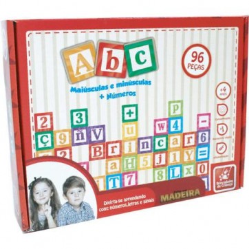 Brinquedo Pedagógico Madeira Letras Números Sinais 96 PC