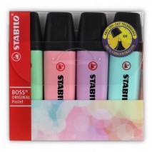 Kit Marcador Stabilo Boss 4 Cores Pastel Original
