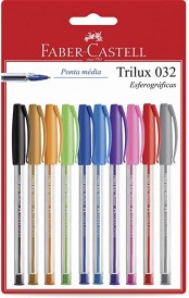 Caneta Faber Castell Ponta média Trilux 032 c/10 Cores UN PM