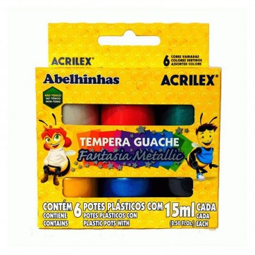 Tinta Guache Metálico Fantasia Metallic 6 Cores - Acrilex