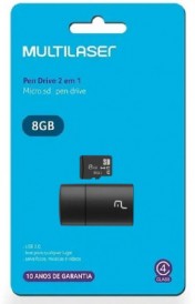 Pen drive multilaser 2 em 1 leitor usb c/ cartao de memoria classe 4 8gb preto - mc161