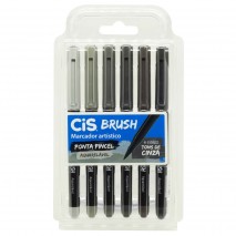 Caneta Brush Pen Cis Kit com 6 tons de cinza