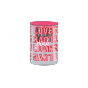 APONTADOR 2 FUROS COM DEPÓSITO LOVE PINK - TRANSPARENTE