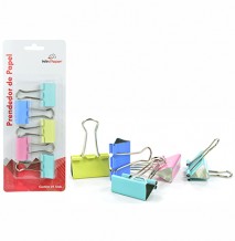 PRENDEDOR DE PAPEL BINDER MEDIO DE METAL COLORS COM 5 PECAS 5,5X3,3CM