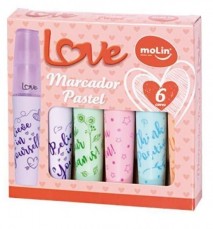 Caneta Marca Texto Pastel Estojo com 6 Cores Molin