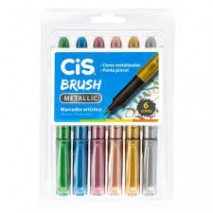 Caneta Brush Pen Cis Kit com 6 Cores metalizadas