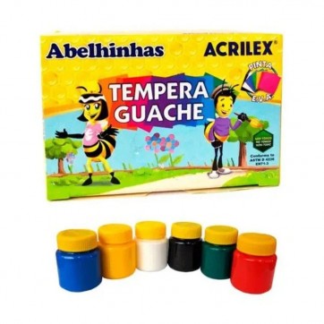 Tinta Tempera Guache Com 6 Cores De 15ml Acrilex 02020