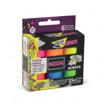 Tinta Para Tecido Art Teen - Acrilex C/ 6 Cores Neon 15ml