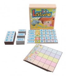 Brinquedo Educativo Loto Leitura Português com peças em Madeira - Simque