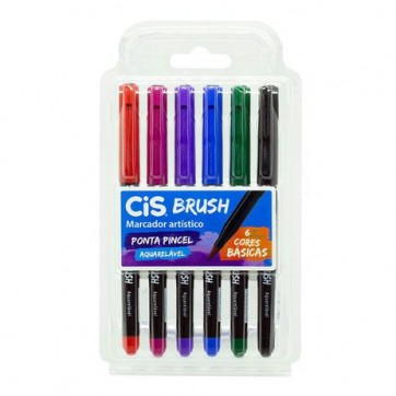 Caneta Brush Pen Cis Kit com 6 Cores basicas