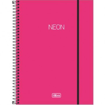 CADERNO ESPIRAL CAPA PLÁSTICA UNIVERSITÁRIO 10 MATÉRIAS NEON PINK 160 FOLHAS