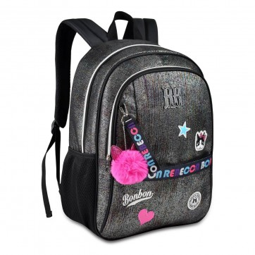 Mochila de Costas Clio Rebecca Bonbon Brilhosa Sortida + Chaveiro Pompom RB3120