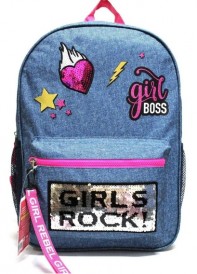 Kit Mochila Girls Rock + Estojo - Detalhes Paetês - Clio - Rosa/Prata