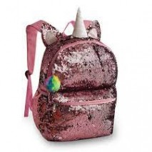 MOCHILA COSTAS CLIO PAETÊ UNICÓRNIO ROSA COM PRATA CG2035