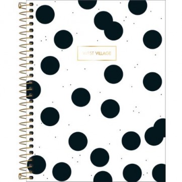 Caderno espiral colegial West Village 10 matérias 160f modelo bolinha