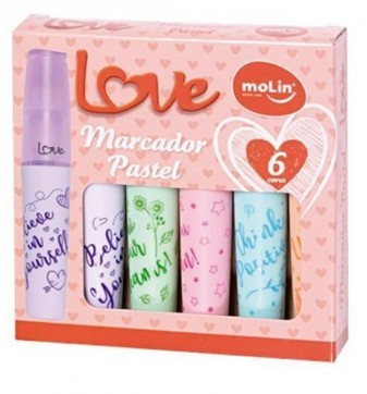 Caneta Marca Texto Pastel Estojo com 6 Cores Molin