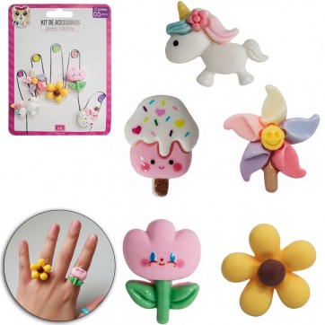 KIT BELEZA INFANTIL COM ANEL COM 5 PECAS
