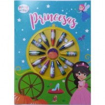 Livro Ler e Colorir Princesas com 12 Gizes de Cera 27,5X20,5CM na Solapa