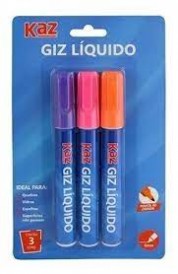 Caneta Giz Líquido Para Lousa De Vidro 3 Cores Kaz