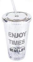Copo com Tampa e Canudo de Acrilico Enjoy Times com Glitter Colors 450ml Homeflex - Western - prata