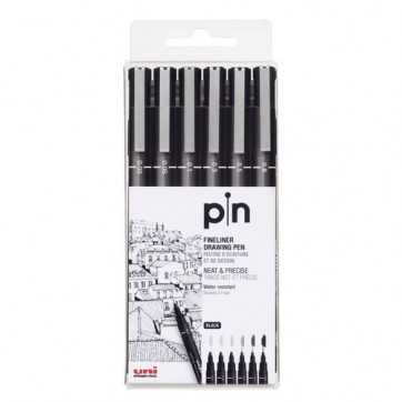 Caneta Técnica Pin Fine Line Uni-ball Preta Estojo com 6 Unidades Sortidas