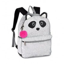 Mochila Costas Juvenil - Urso Panda - Paete Muda de Cor - Branco e Prata - Clio - CG2032
