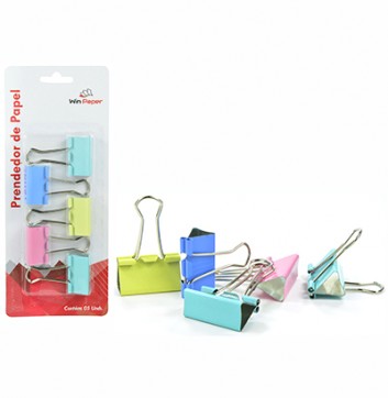PRENDEDOR DE PAPEL BINDER MEDIO DE METAL COLORS COM 5 PECAS 5,5X3,3CM